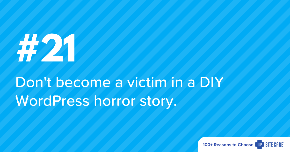 gositecare's tweet photo. Reason no. 21 to Choose WP Site Care?

We’ve seen way too many DIY #WordPress horrors over the years, and we don’t want you to be the next victim. https://t.co/mUcNWvROqt https://t.co/fYT9GF7ecc