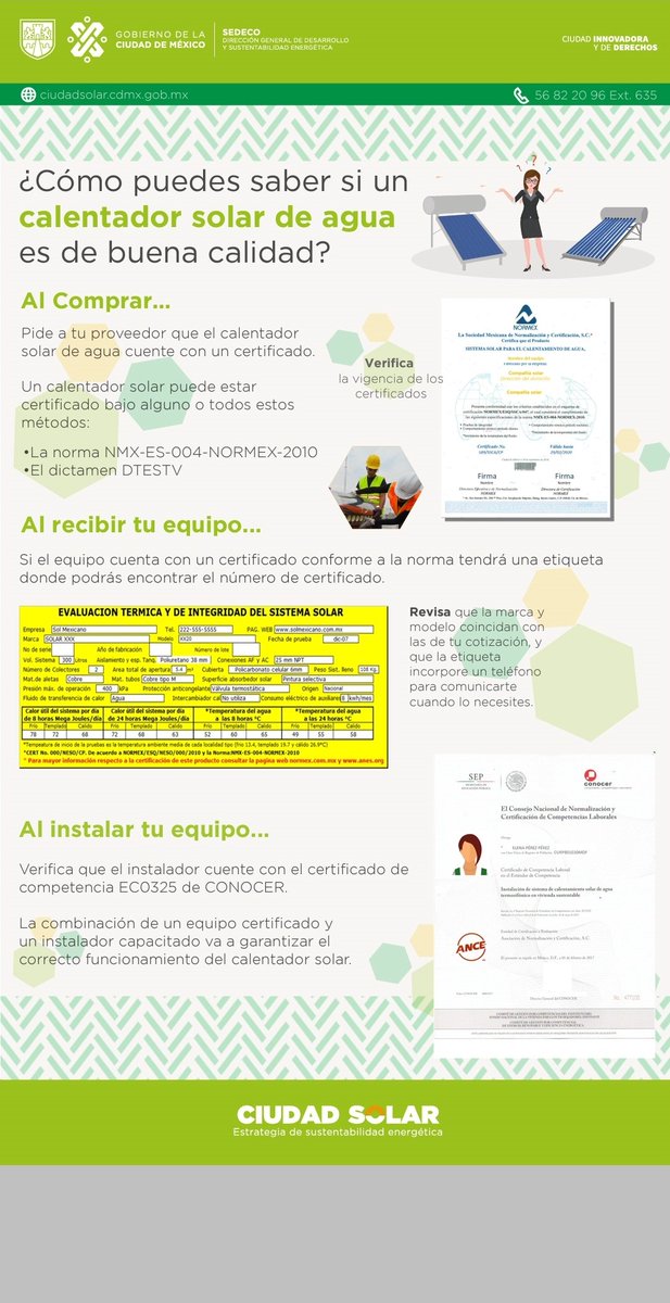 Un calentador solar genera grandes beneficios económicos, se paga solo en menos de tres años, y nos introduce de lleno a la batalla contra el cambio climático. Para adquirir uno de calidad, siga estos sencillos pasos. <a href="/SedecoCDMX/">Secretaría de Desarrollo Económico</a> #CiudadSolar