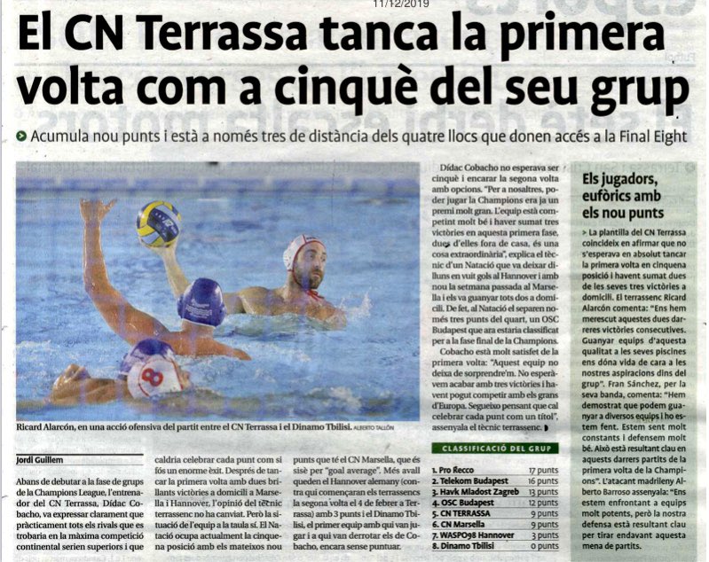 Notícia de l’Absolut Masculí al <a href="/DiarideTerrassa/">Diari de Terrassa</a> “El CN Terrassa tanca la primera volta com a cinquè del seu grup”

#waterpolo
#Terrassa 
#MareaRoja⚪️🔴 

<a href="/mrw_es/">MRW España</a> 
<a href="/mrw_terrassa/">MRW Terrassa</a>
<a href="/infisport/">Infisport ®</a> 
<a href="/coverprotec/">coverprotec</a>
<a href="/netegescoral/">Neteges Coral</a>
<a href="/VYCindustrial/">VYC industrial, sau</a>
<a href="/Dissenysport/">Disseny Sport</a>

Foto per <a href="/RicardAlarcon/">Ricard AT</a>