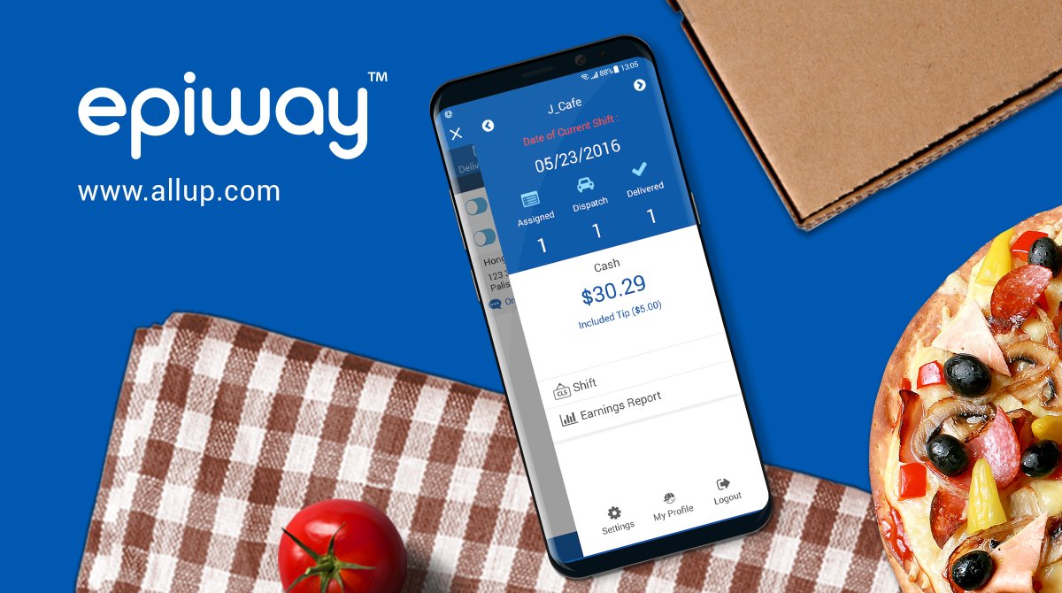 Need to manage your delivery orders? epiway™ allows you to assign delivery orders from the AllUP™ Restaurant POS to your drivers. It features a built-in GPS for efficient routing and can accept card payments with the U PAYm™ dongle. Visit allup.com to learn more!