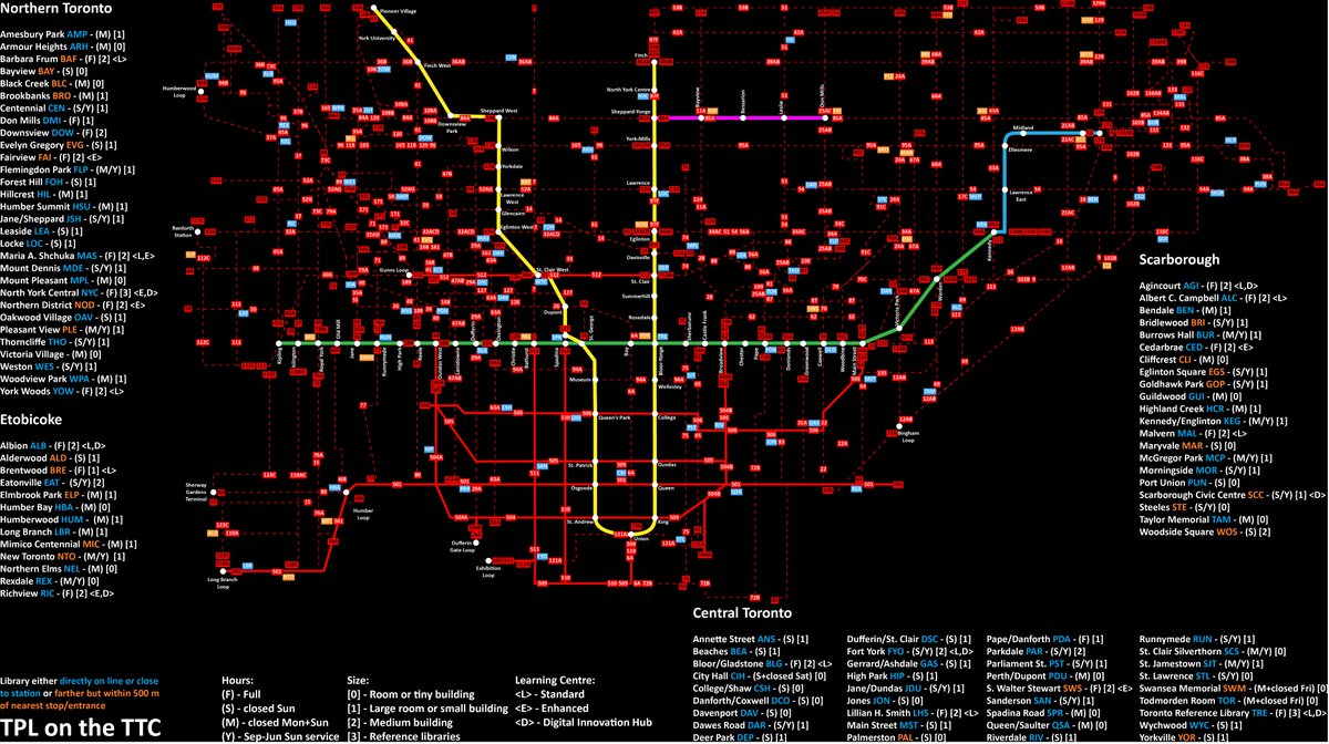 Toronto map of TPL branches on TTC routes