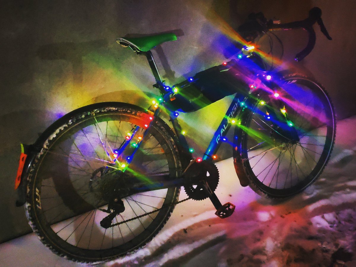 Hey Christmas bike light Twitter! Reply with a picture of your festive ride! We'll start...#yycbike #yegbike #biketo #velomtl #bikewpg #ldnontbike #bikehfx #bikeyvr #bikela #pdxbikes #bikemn #bikenyc