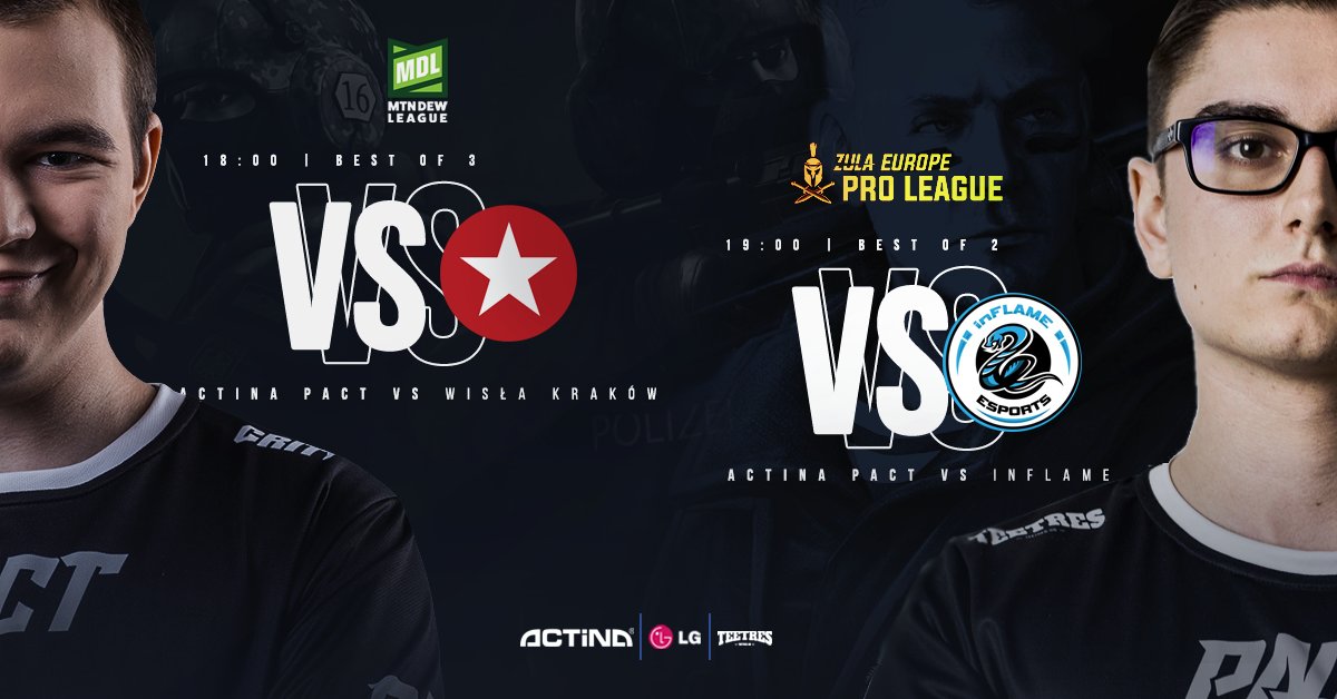 No more excuses. Win is the only thing we care about!

18:00 vs <a href="/WislaGames/">Wisła All in! Games Kraków</a> - ESEA MDL Relegations 
📺 twitch.tv/esl_csgob_pl

19:00 vs Inflame Esports - <a href="/ZulaEurope/">Zula Europe</a> #ZEPL2019 
📺 twitch.tv/idcgames

#PACTit