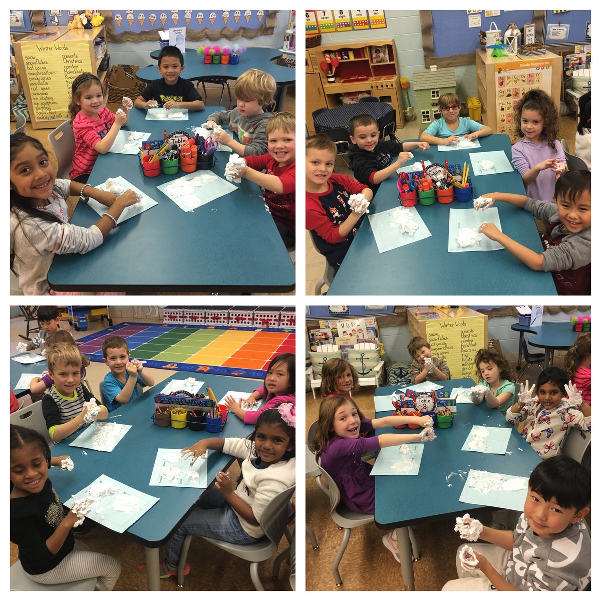 HammelJill's tweet image. After reading Clouds by Anne Rockwell and adding information to our O-W-L chart, our #FullDayK scientists loved sculpting cumulus, stratus, and cirrus clouds out of shaving cream and describing how these clouds bring different types of weather! ☁️#ScienceELA #SensoryScience
