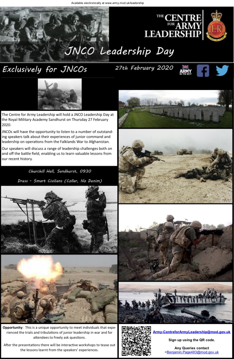 Army_Leadership's tweet photo. We’ve made it even easier for you to sign up for our JNCO Leadership Day, simply follow this link: https://t.co/PTVBQB38MD We look forward to seeing you on the 27th February. #WednesdayWisdom #Leadership https://t.co/S7wGhSFjni