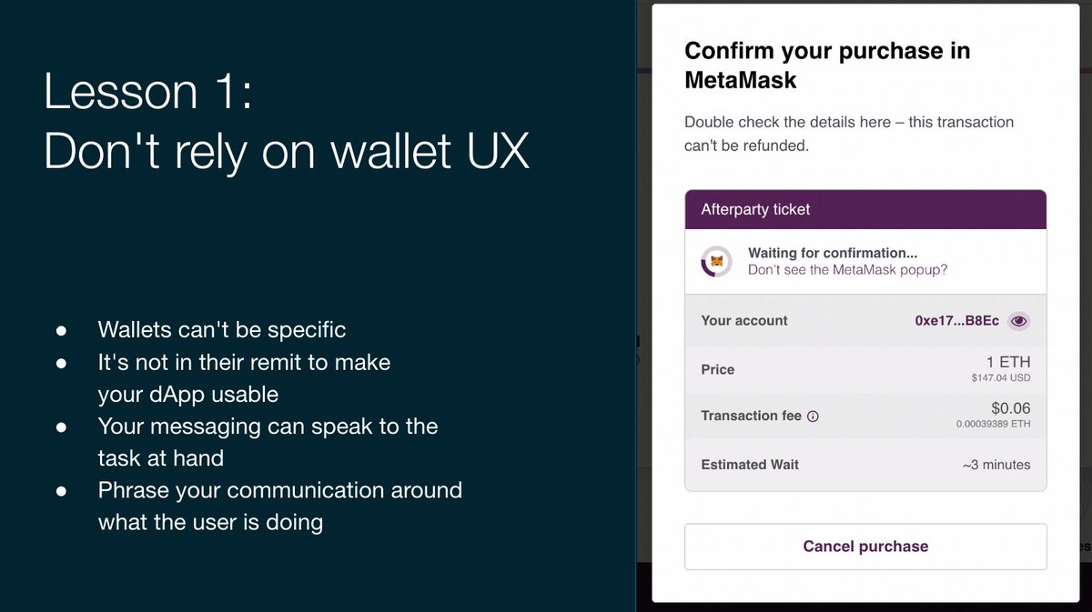 ConsenSys Design (@consensysdesign) on Twitter photo "While the wallet experience is a vital piece of the broader transaction experience, in-app context can be extremely beneficial to the user" — <a href="/zachkalman/">Zach Kalman</a>
#ux #blockchain "While the wallet experience is a vital piece of the broader transaction experience, in-app context can be extremely beneficial to the user" — <a href="/zachkalman/">Zach Kalman</a>
#ux #blockchain