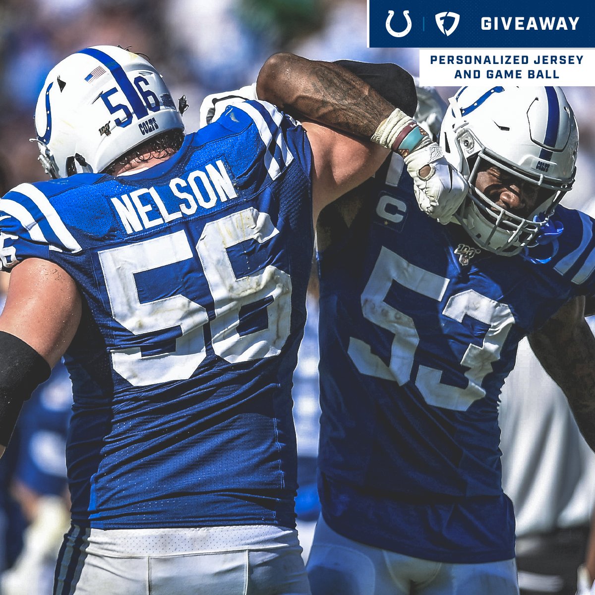 Colts's tweet image. ENTER TO WIN A CUSTOM JERSEY + USED GAME BALL ‼️
 
Step 1 - Follow @FanDuel
Step 2 - RT this tweet
 
Rules: go.fanduel.com/Colts