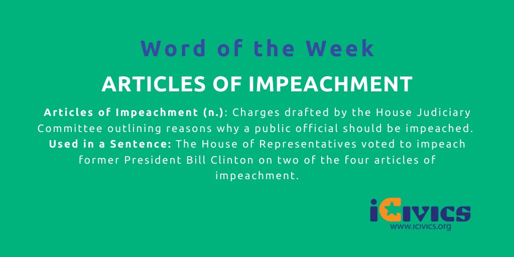 icivics's tweet image. Trending this week: Articles of Impeachment. 

Our printable infographic will help you explain the role these charges play in the process of impeachment: bit.ly/2OFvg71 #TeachingImpeaching #sschat #EdChat
