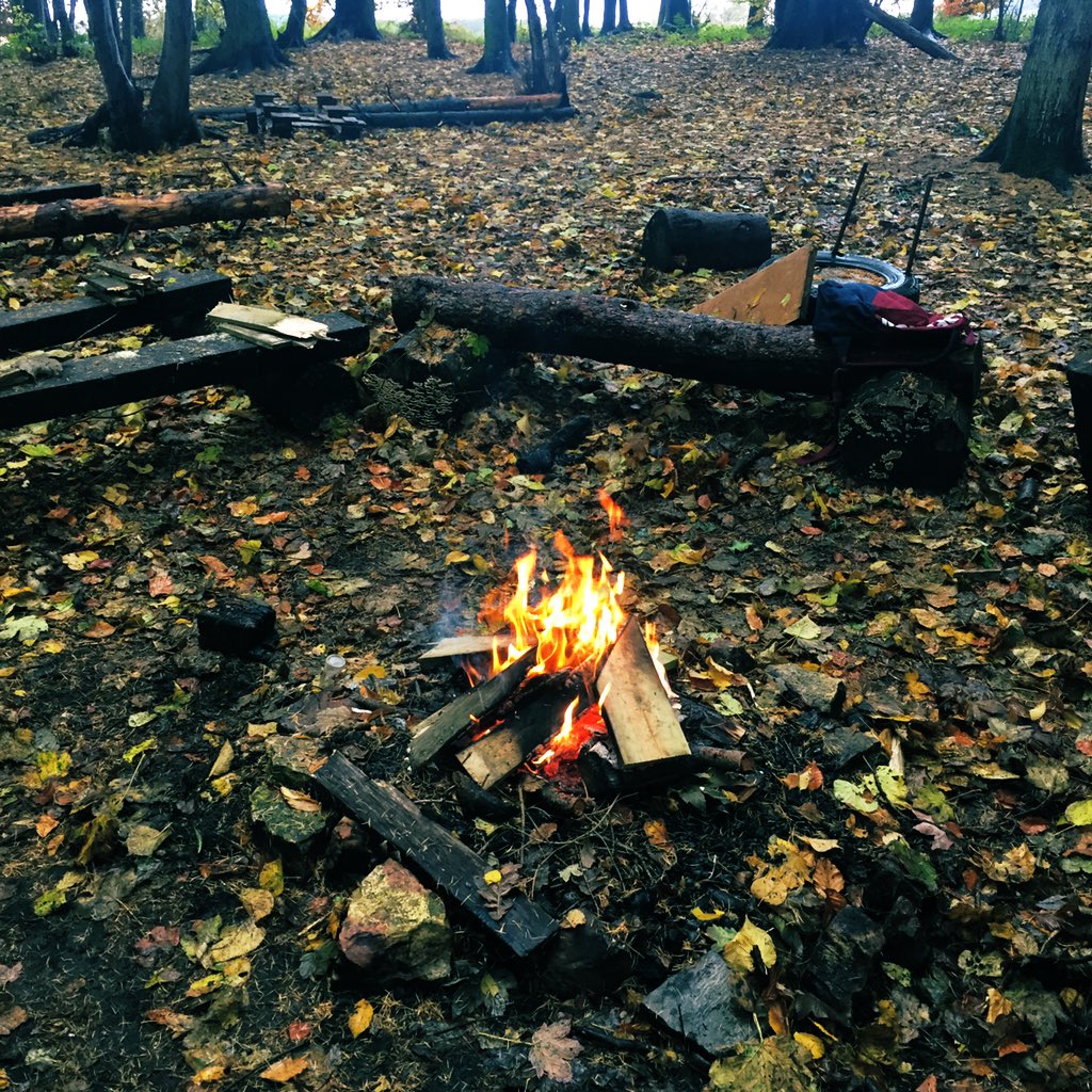 ElemoreForestS1's tweet photo. Some of our Year 9 pupils playing Birdbox and setting up campfires during their recent Forest School session #forestschool #outdoored #campfire #autumnal https://t.co/A6f7okO1o4