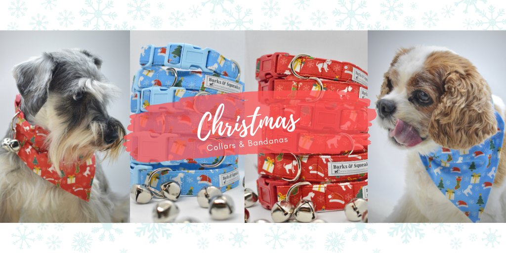 Limited number of handmade xmas collars and bandanas available for Christmas if ordered this week. They feature Hansel the schnauzer &amp; 15% of sales goes to <a href="/MadSchnauzers/">Mad About Schnauzers UK</a> for rescue schnauzers at @DBARCBerks. Optional jingle bells! barksandsqueaks.com/product-catego… #woofwoofwednesday