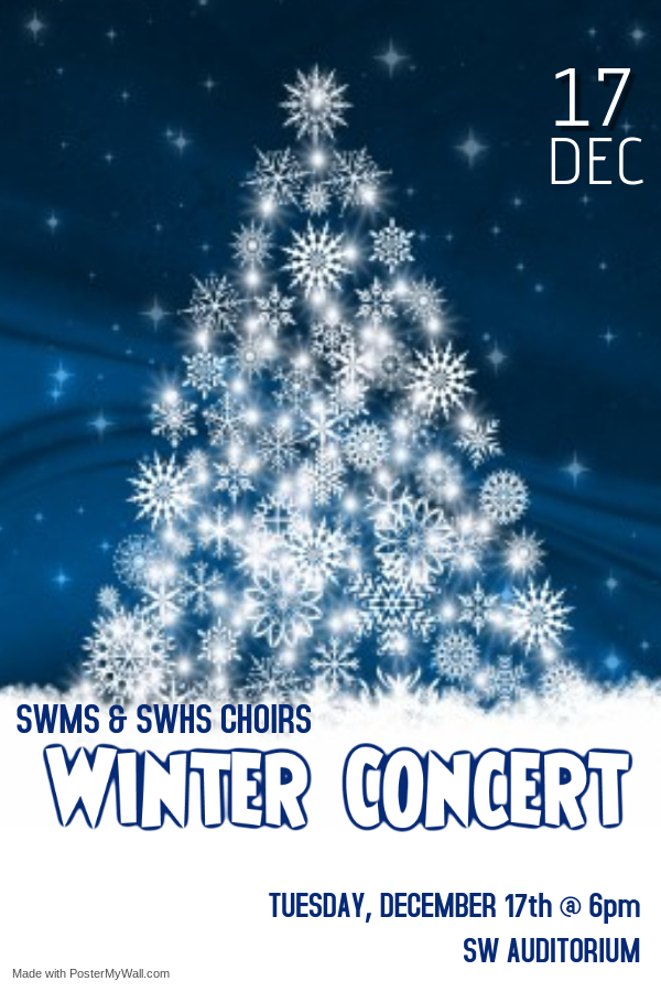 We are excited about our upcoming Winter Concert! Come out to SW Auditorium on Tuesday, December 17th at 6pm!