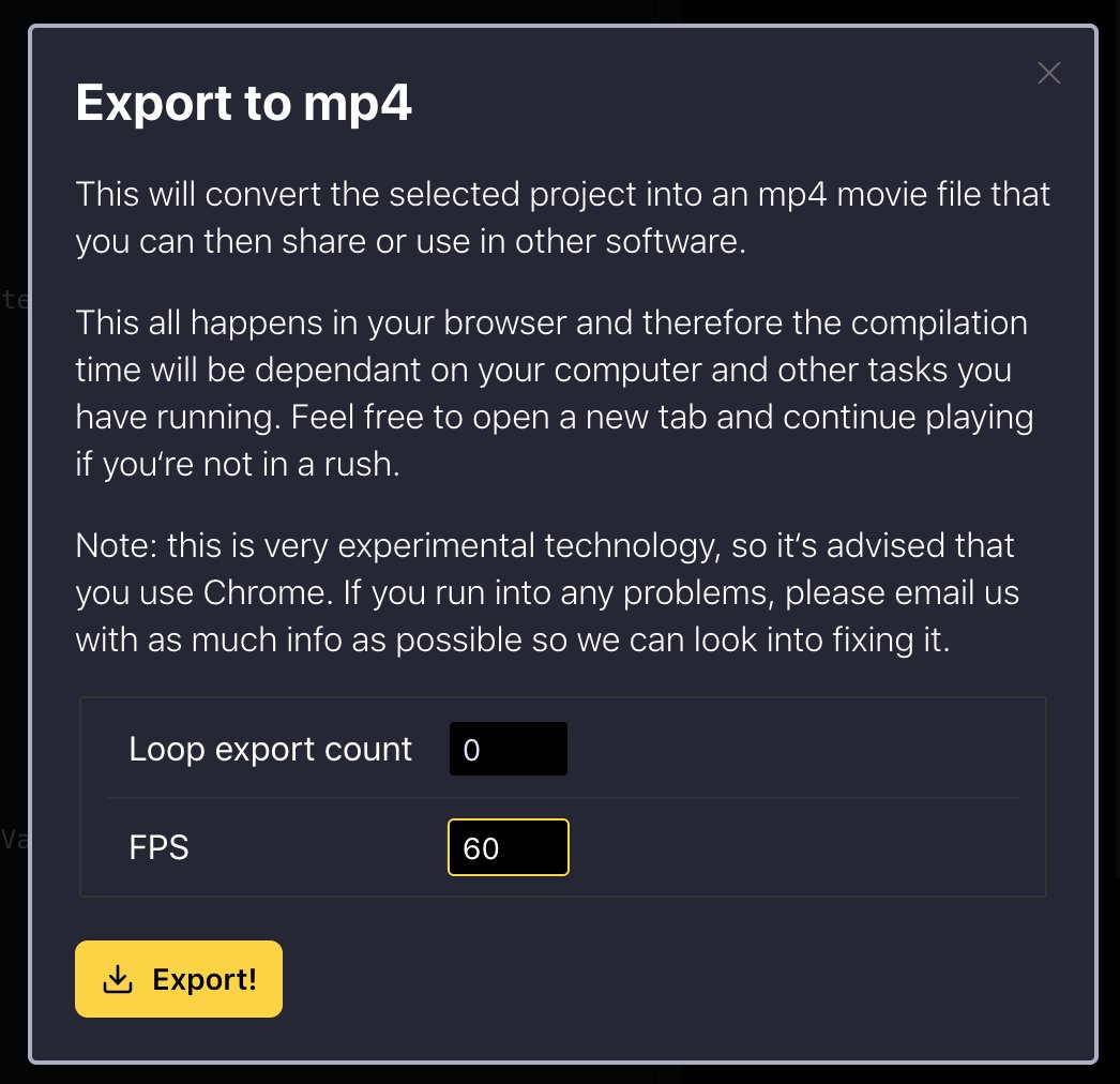 looopdotdev's tweet photo. Added a few options to our mp4 exporting feature. Set anywhere between 6 and 60fps. Does anyone have a use case for more than 60fps?? #canvas #webgl #mp4 #creativeCoding #generative https://t.co/jkosyaGblp