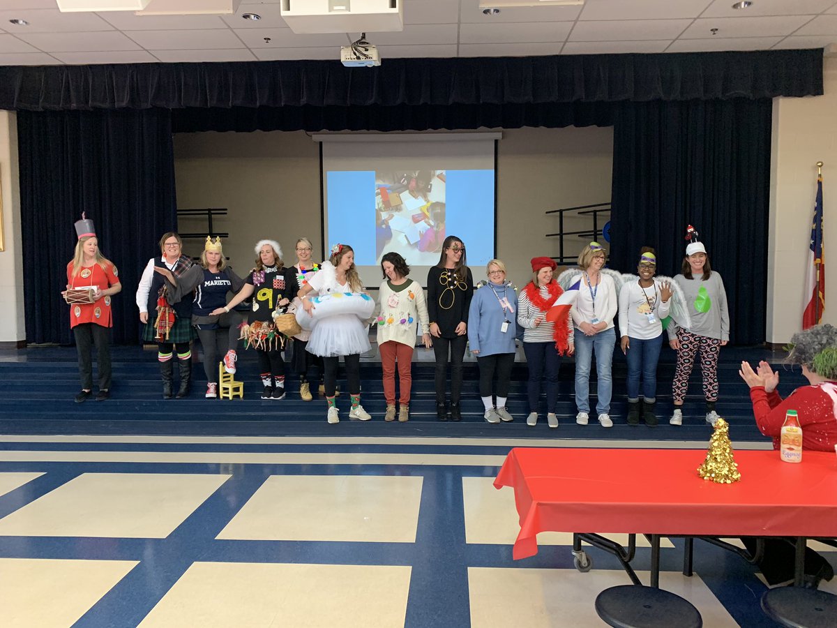 DonnaNall's tweet photo. Fun &amp; festive tacky sweater contest winners.@MGeraldiClark #EastSideEaglePride https://t.co/mVWrgrLRG6