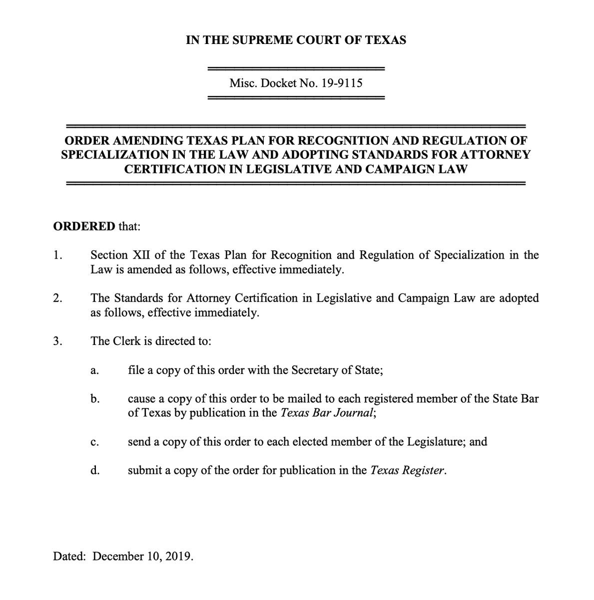 andycates's tweet photo. Finally able to say definitively that Texas will have the nation's FIRST legal specialization in Legislative &amp; Campaign Law! 

It's been a hard time getting here and I'm proud to have been the shepherd. Thanks to everyone who helped to make it happen! #txlege https://t.co/pI8VSIdHAT