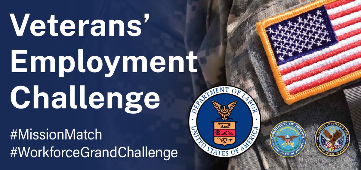 ChallengeGov's tweet photo. As part of the #WorkforceGrandChallenge, @USDOL, @DeptVetAffairs & @DeptofDefense are offering up to $1 million for apps that create a #MissionMatch between military veterans and employers. Details: https://t.co/Kj0t4zQtuI https://t.co/Hr0Bx0Uqeh