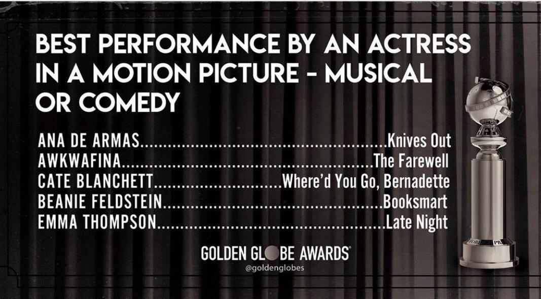 EnriqueSantiago's tweet photo. Felicitaciones por la nominación como mejor actriz a @Ana_d_Armas para los #GlobosDeOro @goldenglobes2020 por su actuación en @KnivesOut. La actriz hispanocubana mas sólida promesa del cine internacional https://t.co/1InxVoEkv3