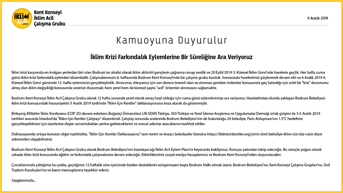 bodrumiklimacil's tweet photo. Bodrum Belediyesi "İklim için Kentler" deklarasyonuna imza attı. 👍 İklim krizi çalışmalarını yakından takip etmek, hareketimize sahada eğitim ve seminerlerle devam etmek için cuma eylemlerimize bir süre ara veriyoruz. @BodrumBel @350turkiye @FridaysTurkey #iklimkrizi #iklimgrevi https://t.co/ZT8d9Hfi1H
