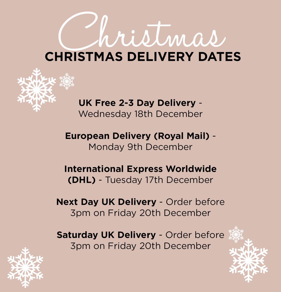 No pressure but Christmas is just around the corner so make a note of the last Christmas delivery dates so you are not left dissapointed and you get all the gifts you need 💫 #ChristmasDelivery #TakeNote #ShopStAlbans #onlineshopping