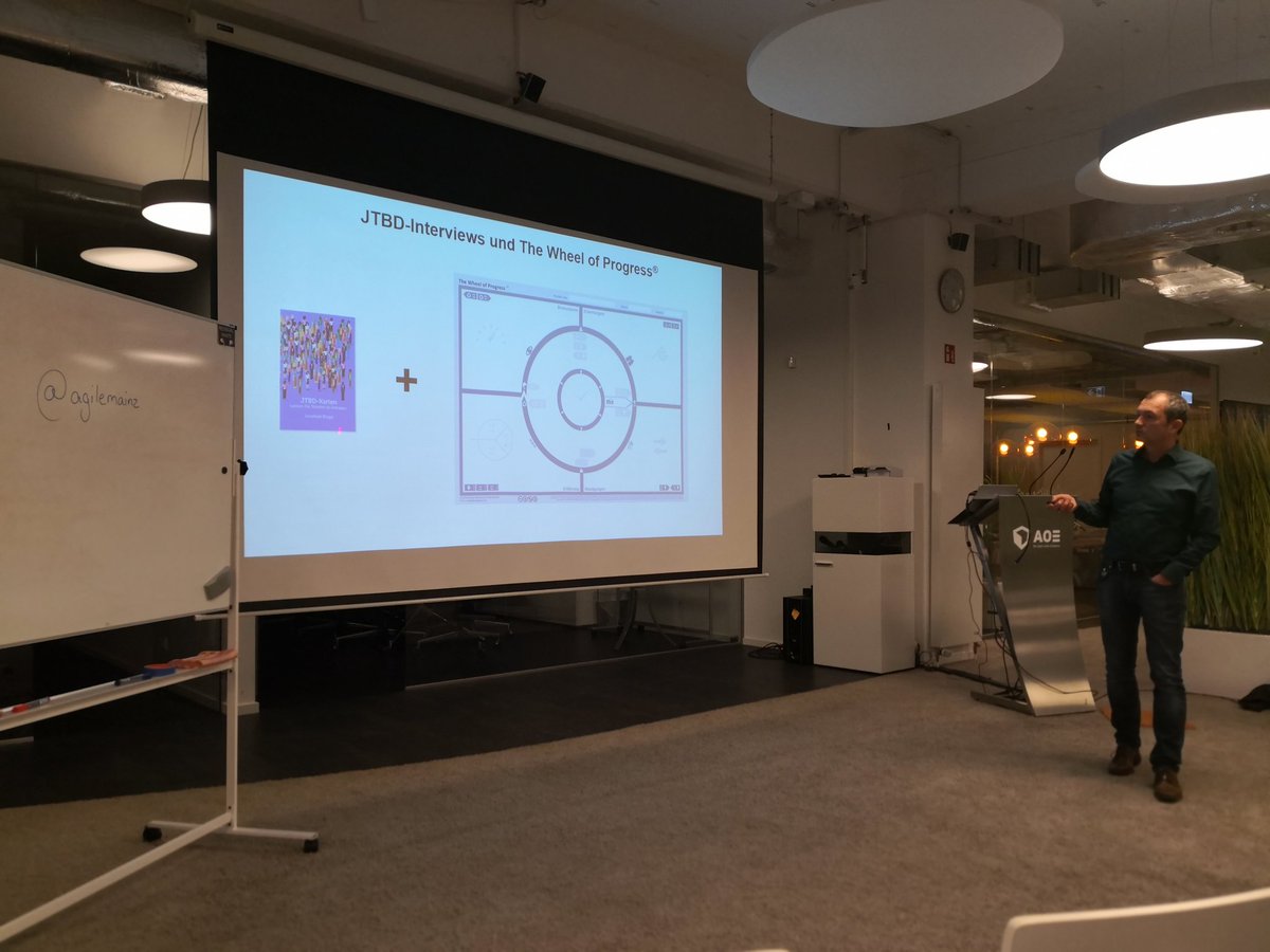 geraederter_dan's tweet photo. Lausche gerade @eckhartb bei seiner Vorstellung des #WheelOfProgress auf dem Meetup @AgileMainz. Ziemlich anschauliches Tool zur #JobsToBeDone Theorie! https://t.co/qvYqm7vUZn