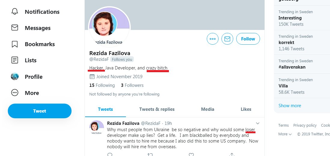 IntellJava's tweet photo. @CSE_News @Empire_Club Velocity Ledger &amp; Finteractions  are not only scammers,  they are also sexists.They fired woman developer unreasonably without any notice and without payment salary. After they created the fake account with her confidential data to insult her calling her a crazy bitch, loser. https://t.co/XFG26btiHu