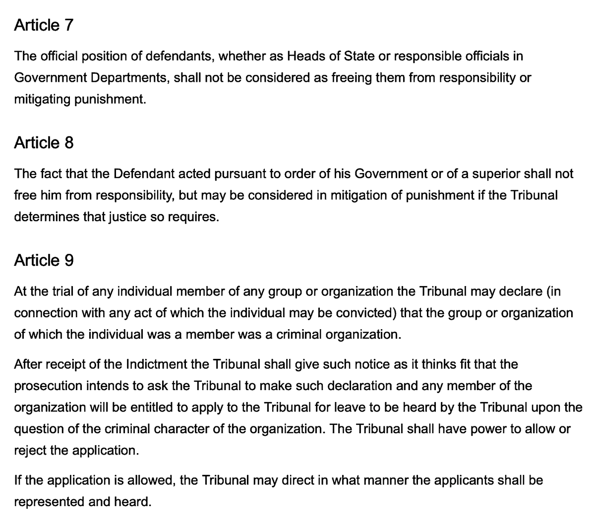 'Charter Of The International Military Tribunal''II - Jurisdiction And General Principles'Articles 6. - 13.