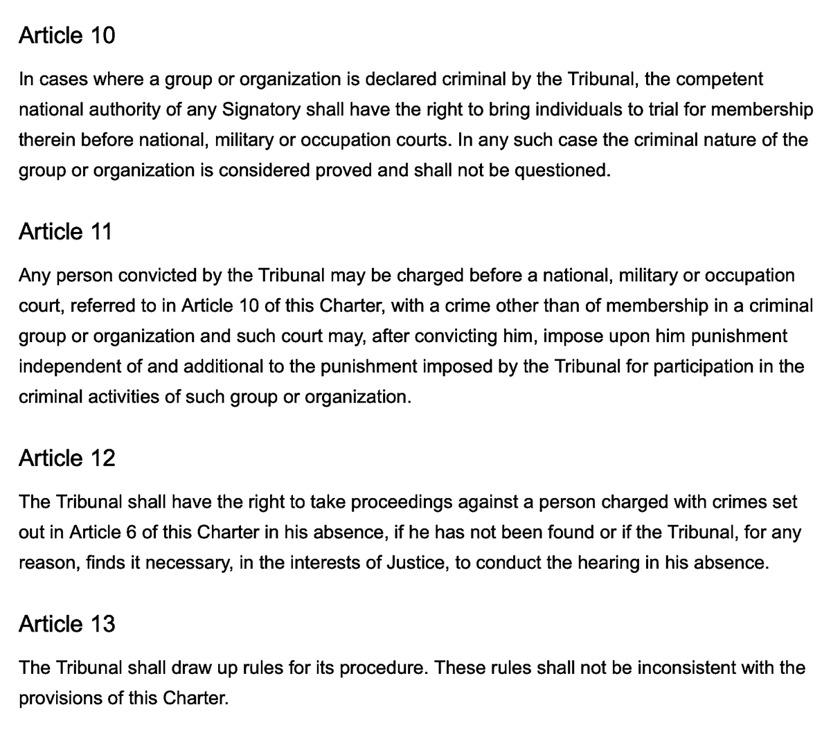 'Charter Of The International Military Tribunal''II - Jurisdiction And General Principles'Articles 6. - 13.