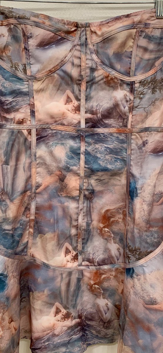 sarahrepp_'s tweet photo. I just feel like it needs to be shared that a week or so ago rachel bought a dress online because the print looked like ‘water colors’ but when the dress came the water colors were actually just a bunch of naked women lmfao https://t.co/PAPeM5uAlc