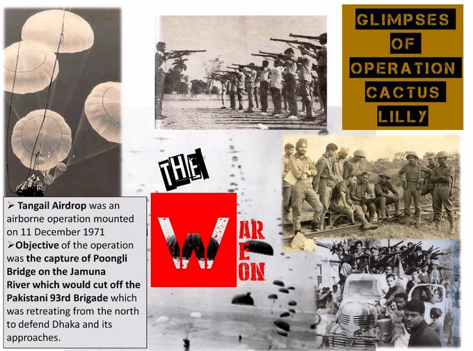 THREAD ON TANGAIL AIRDROP On 11 Dec 1971 in one of India’s biggest airborne operations (reportedly the largest one across the world since WW2) 2nd Battalion of the Parachute Regiment (~700 soldiers) was para dropped into Tangail, East Pakistan (now BD) behind enemy lines.