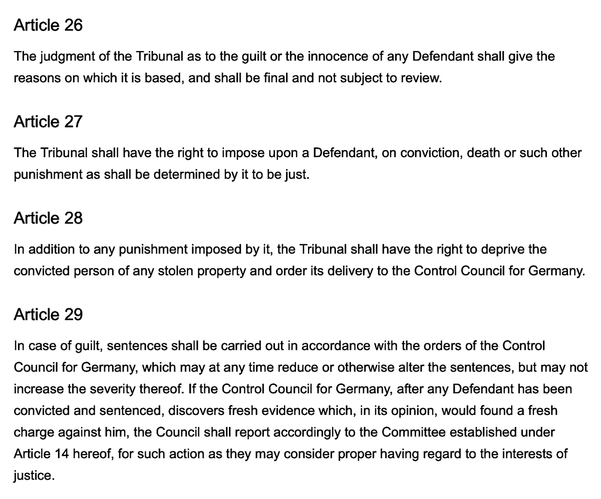 'Charter Of The International Military Tribunal''VI - Judgment And Sentence'Article 26. - 29.'VII - Expenses'Article 30.(To Be Continued.)