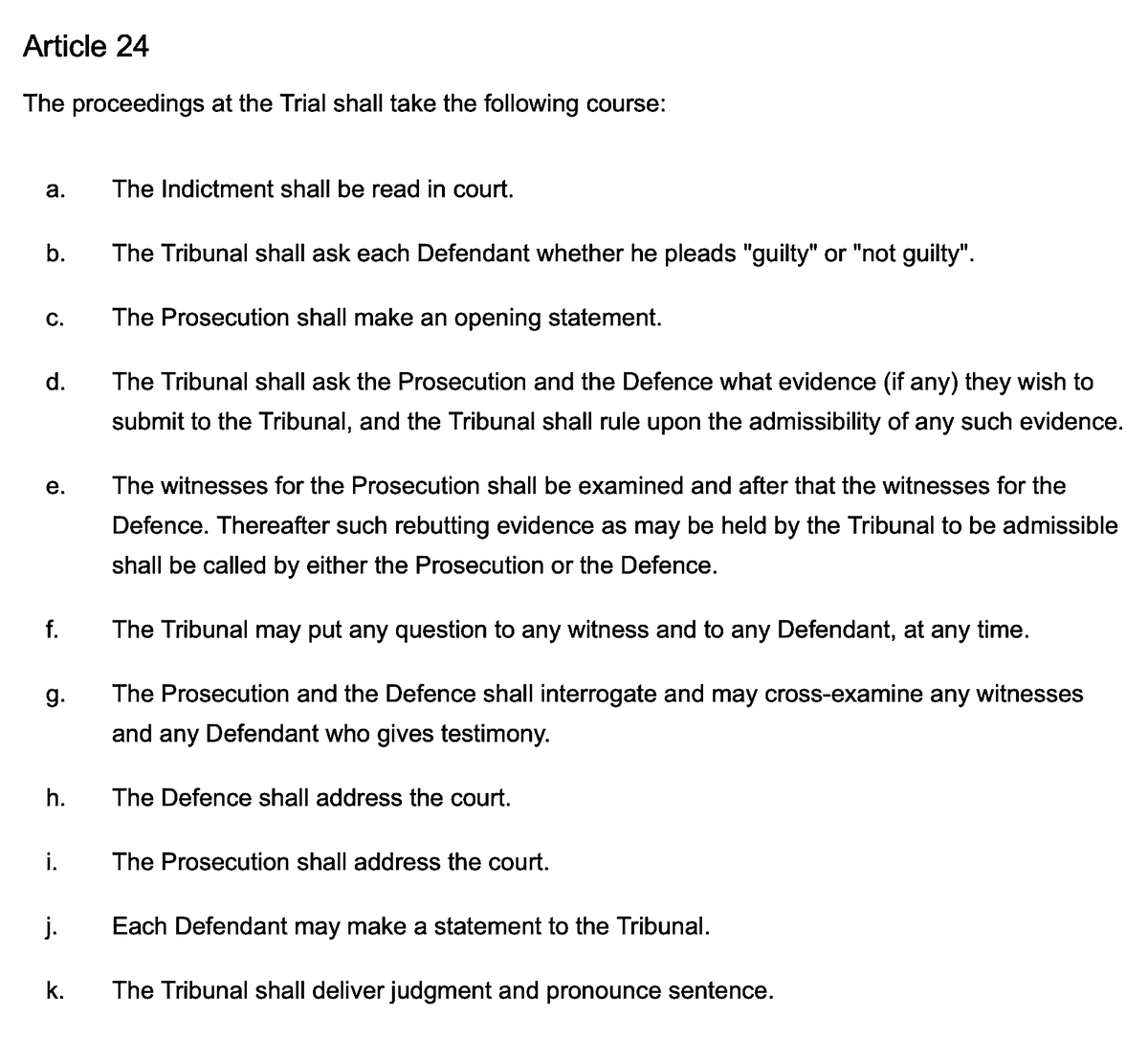 'Charter Of The International Military Tribunal''V - Powers Of The Tribunal And Conduct Of The Trial'Articles 24. - 25.