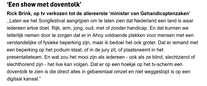 BrinkRick85's tweet photo. Nadat ik in juni werd gekozen als @MinGehandicapt mocht ik meedenken over de vorm en inhoud van het #Songfestival. Daar heb ik gestreden voor een uitzending van het @songfestival die toegankelijk is voor iedereen! Blijkbaar is dat gelukt 😉#BlijMee #Magic100 https://t.co/mqxxG65TUW