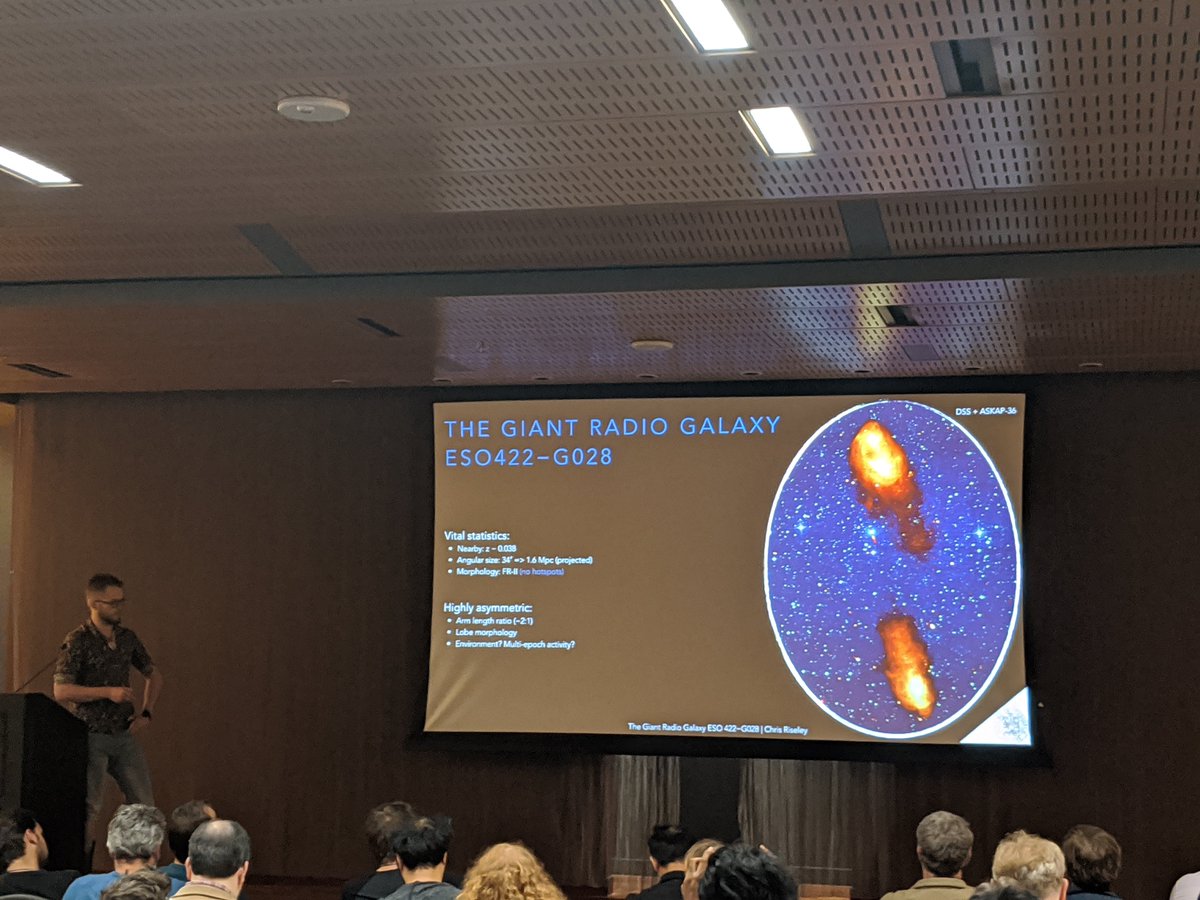 drannadana's tweet photo. Chris Riseley digging into extragalactic archeology - giant radio galaxy witnessed to restart #SALF2019 #SALFVI https://t.co/ll17weqC1G