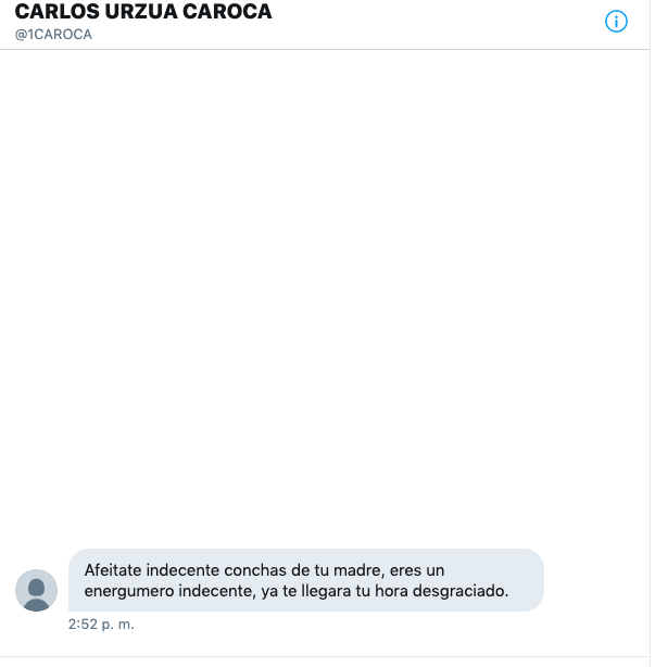 cnashr's tweet photo. He recibido este mensaje y me parece que sobrepasa la línea de la legítima discrepancia de una red social. Es una amenaza directa y creo que no se puede escalar en estos actos de intimidación. @gblumel @HernanLarrainF  @EnnioVivaldi @uchile @ruiztaglepablo @inddhh @CIDH @ONUChile https://t.co/metOcqs85V