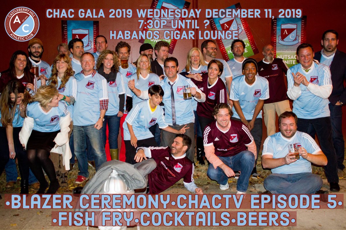 🚨Tonight🚨
CHAC GALA 2019 
Wednesday, December 11, 2019
7:30p until ?
📍@habanoscigarlounge 
Everyone is welcome! Come celebrate with us! •Blazer Ceremony
•CHAC-TV Episode 5
•Fish Fry
•Cocktails
•Beers

#CHAC #CastleberryHillAC #NvmqvamSolvesBibes #Soccer #CHACGala2019
