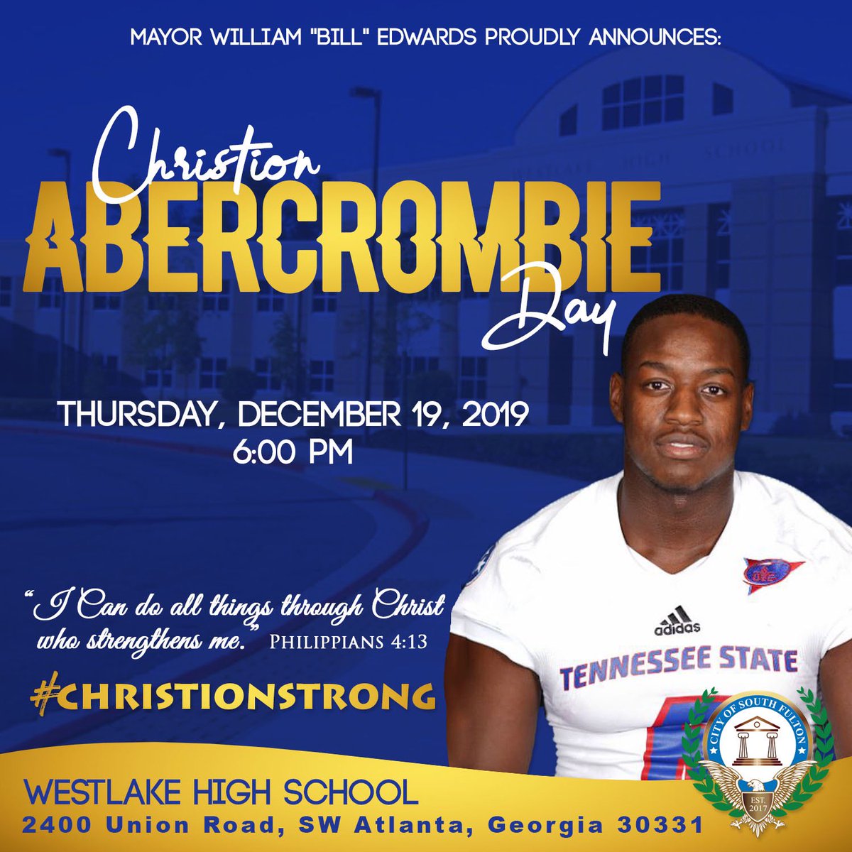 Come out and support December 19, 2019 as we celebrate this amazing young man.... <a href="/SafemodeAB/">C.Abercrombie</a> .... <a href="/smabercrombie/">Staci Abercrombie</a>