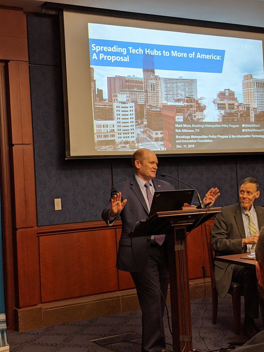 BrookingsMetro's tweet photo. .@ChrisCoons: This #SpreadTechHubs report hits on so much of what the Senate Competitiveness Caucus is focused on: infrastructure, job training, innovation, competitiveness. https://t.co/vGw6ycjHmY