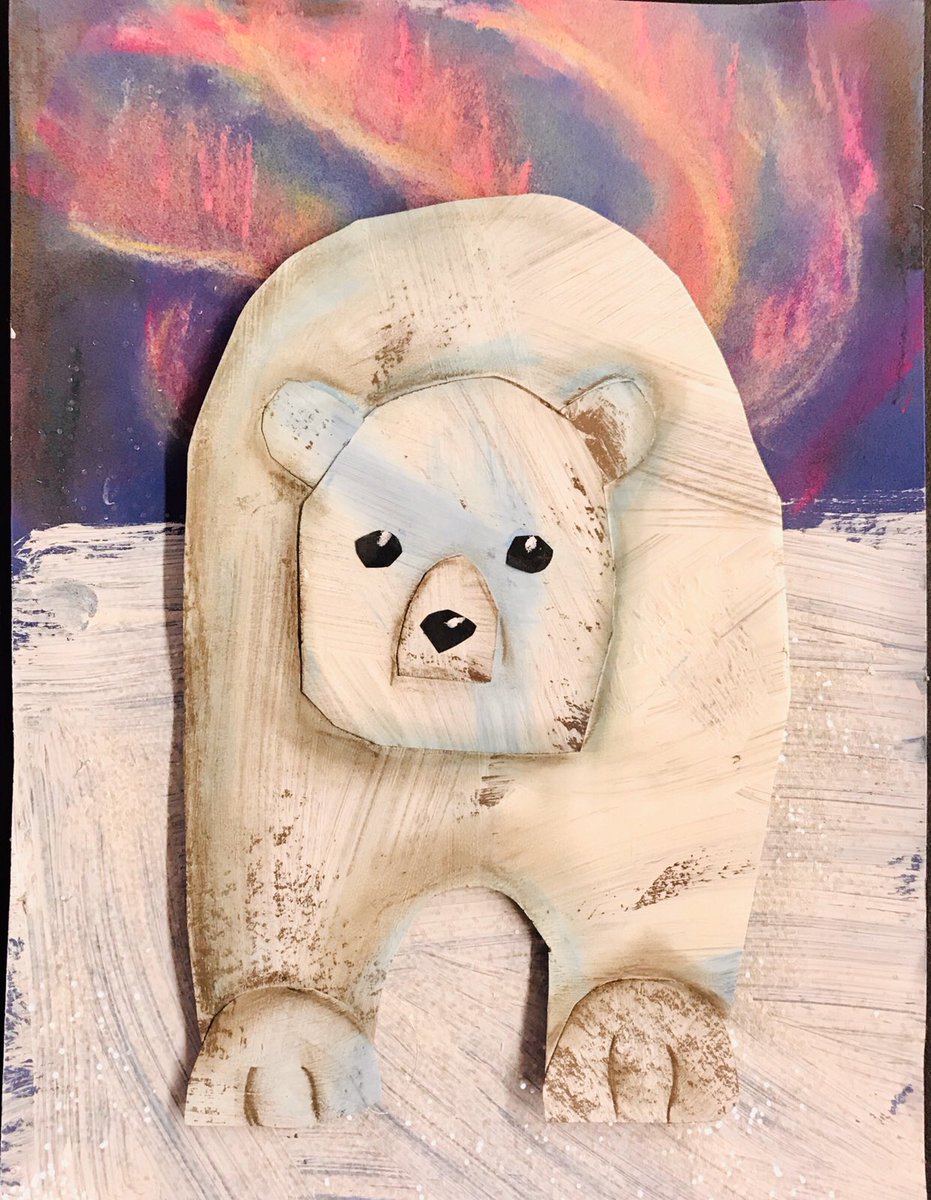 Studying Arctic animals +the Aurora australis and aurora borealis . #paintedpaper #chalkpastel 4th grade . @ABStrawn @LockhartISD @analeasa @ParrishKassie @SouthpawEdu @Kimbrents @Faith4learning @Foundation4LISD