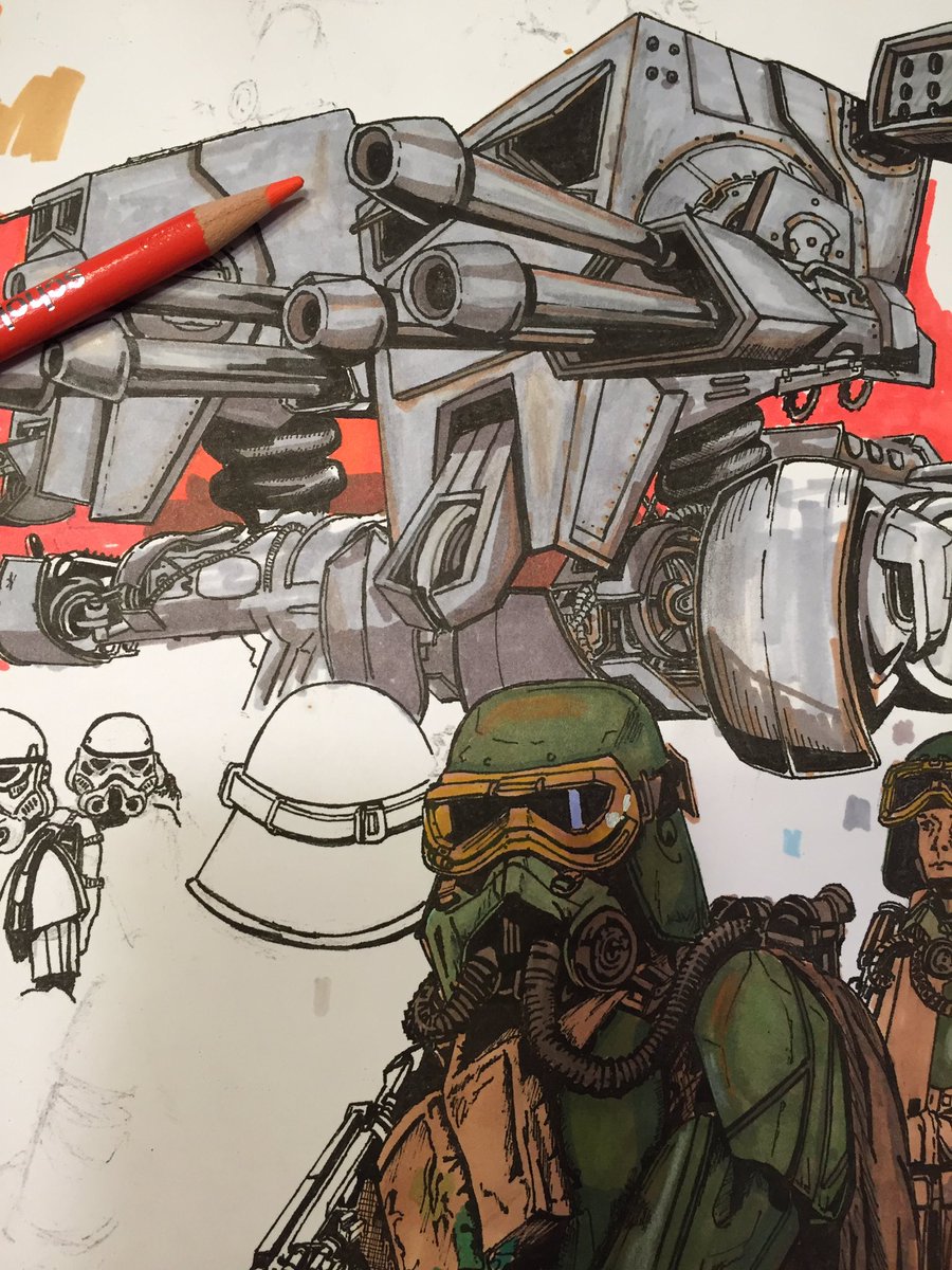 PaperPepon's tweet photo. Finished Star Wars Fanart Scene #starwarsfanart #starwars #mudtroopers #atstwalker #starwarscommander #scifiart #sketching #drawing #penandink #prismacolor #art #starwarsart #johnpepon #comicart #characterdesign https://t.co/BCOko4pFUV