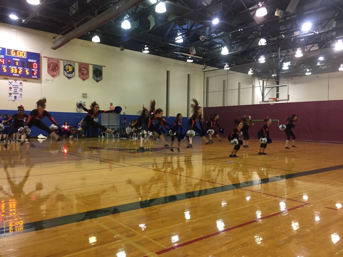 JeanneAken's tweet photo. Cheer squad leaping at the 7th grade girls basketball tournament. https://t.co/LlIrrIrWSM