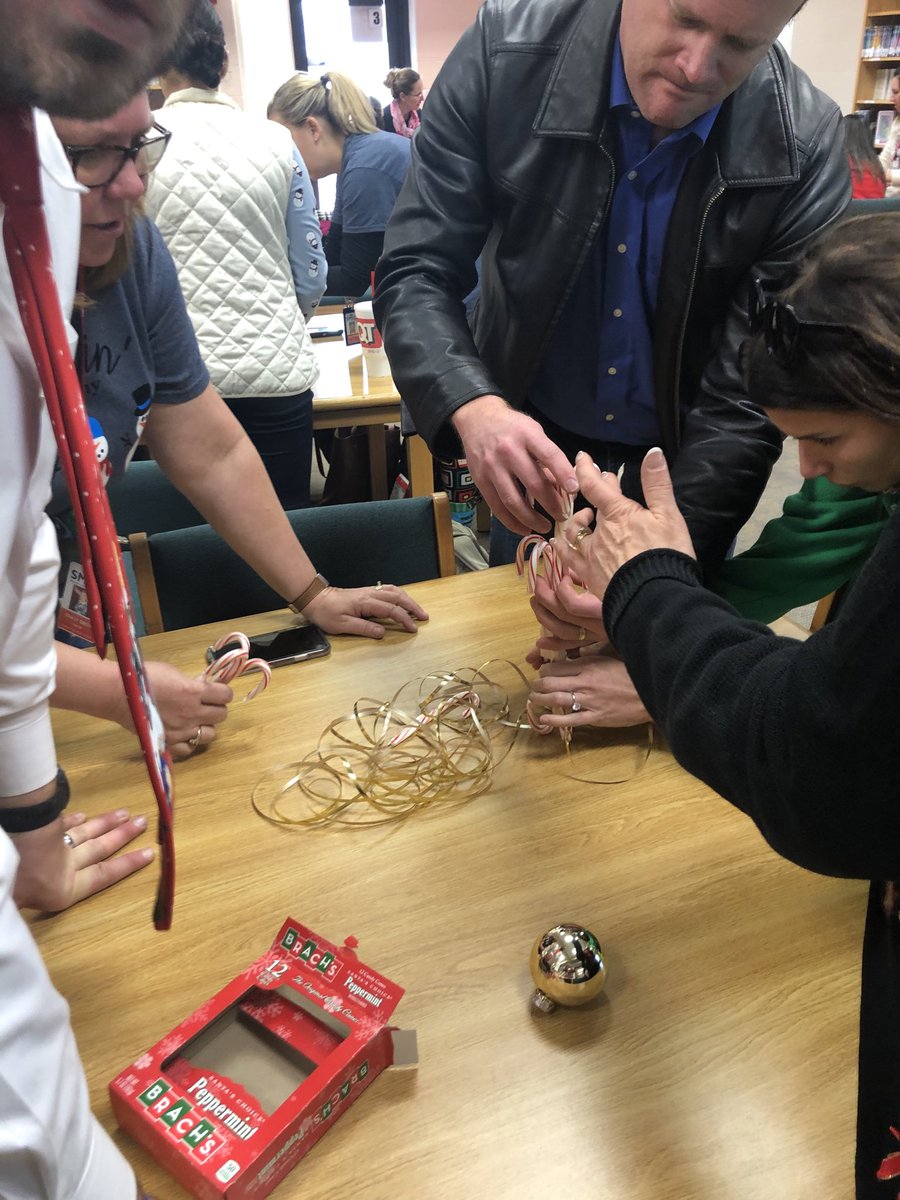 A little staff meeting fun...Candy Cane Challenge! #teamwork #STEM #WeAreRushtonStars
