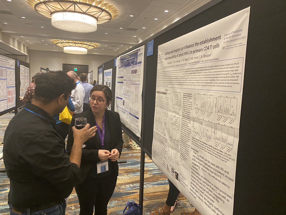 AlbertoBosqueP's tweet photo. It is great to see your trainees discussing their projects tonight at #hivpersistence. Great job Amanda Macedo and Indra Sarabia #bosquelab https://t.co/dXxqJ92vBR