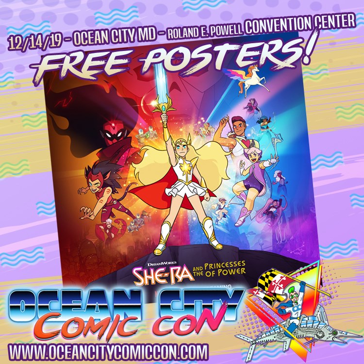 OceanCityComic's tweet photo. Who likes FREE stuff?!? Our friends at Dreamworks have provided us with some rad #SheRa posters, and they will be yours for the taking at the con while supplies last!  For the honor of Grayskull! Watch DreamWorks She-Ra and the Princesses of Power, now streaming on Netflix! https://t.co/W1Oi55BzKa