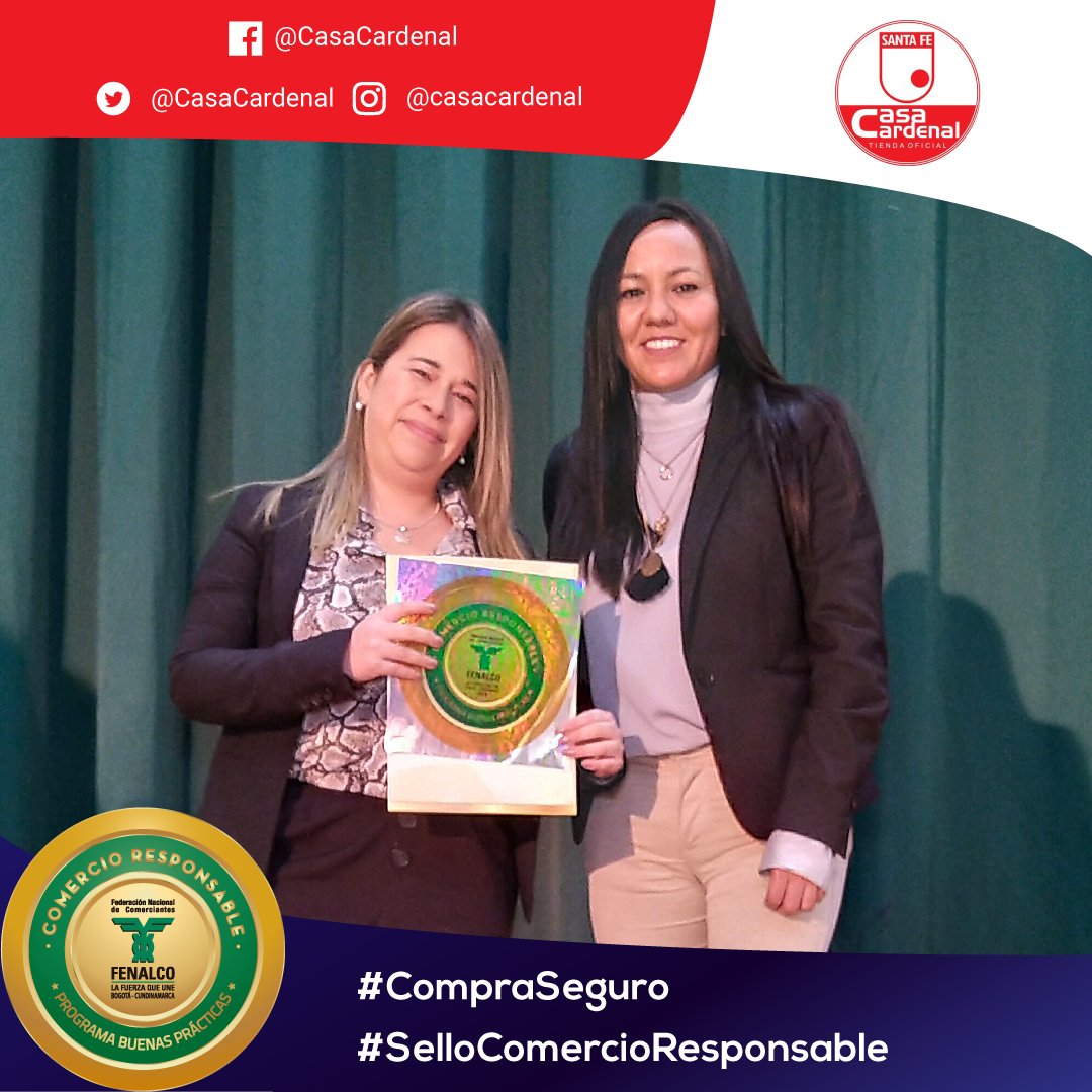 FenalcoBogota's tweet photo. Para los más aficionados al #fútbol e hinchas de @SantaFe les decimos que @CasaCardenal ya cuenta con el #SelloComercioResponsable que entrega @FenalcoBogota y que distingue a los establecimientos que son #reponsables con el estado, con sus clientes, y con el medio ambiente. https://t.co/3e9kP3QXz8