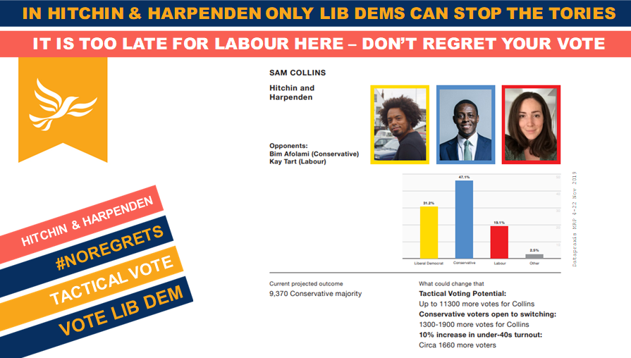 DemIdeaDems's tweet photo. In Hitchin and Harpenden only a vote for @LibDems and 
@NorthHertsSam can  #StopBoris

Imagine what it would feel like to wake up having denied Boris Johnson the power he craves; in Hitchin and Harpenden you can.

#VoteLibDem
#noregrets https://t.co/qs0PGhb6eZ