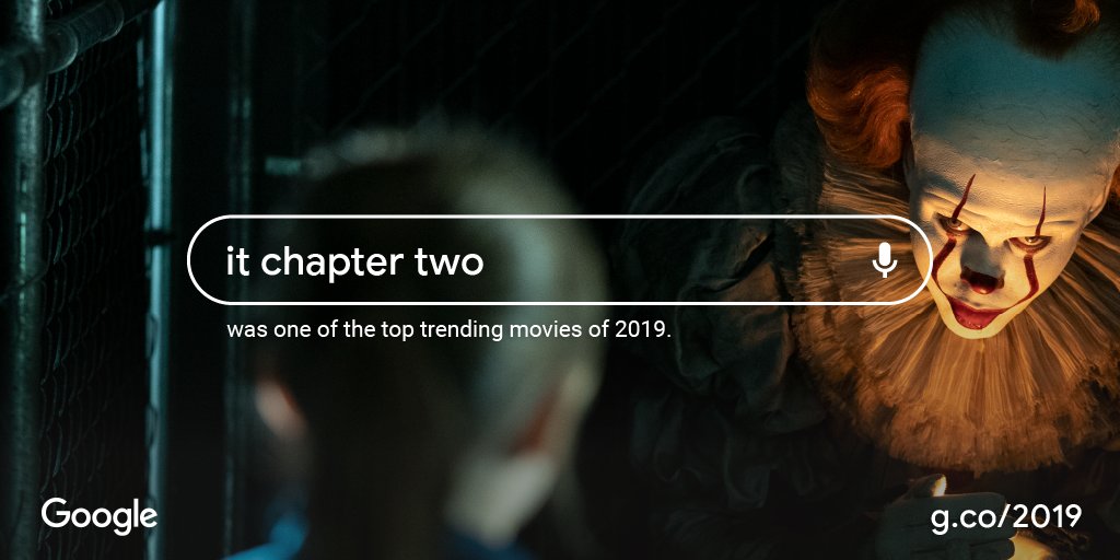 Thank you, thank you to all the IT fans ❤️🤡 IT Chapter Two was one of <a href="/Google/">Google</a>’s top trending movies of 2019. #YearInSearch