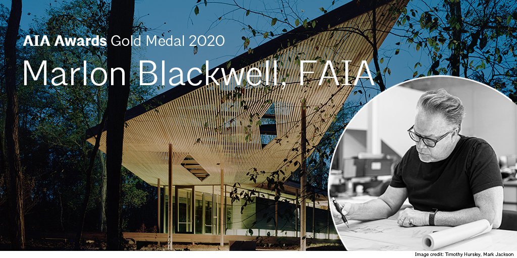 — JUST ANNOUNCED —

Marlon Blackwell, FAIA, has been awarded the 2020 AIA Gold Medal. bit.ly/38uxSxv

The Gold Medal is AIA's highest annual honor, recognizing individuals whose work has had a lasting influence on the theory and practice of #architecture.