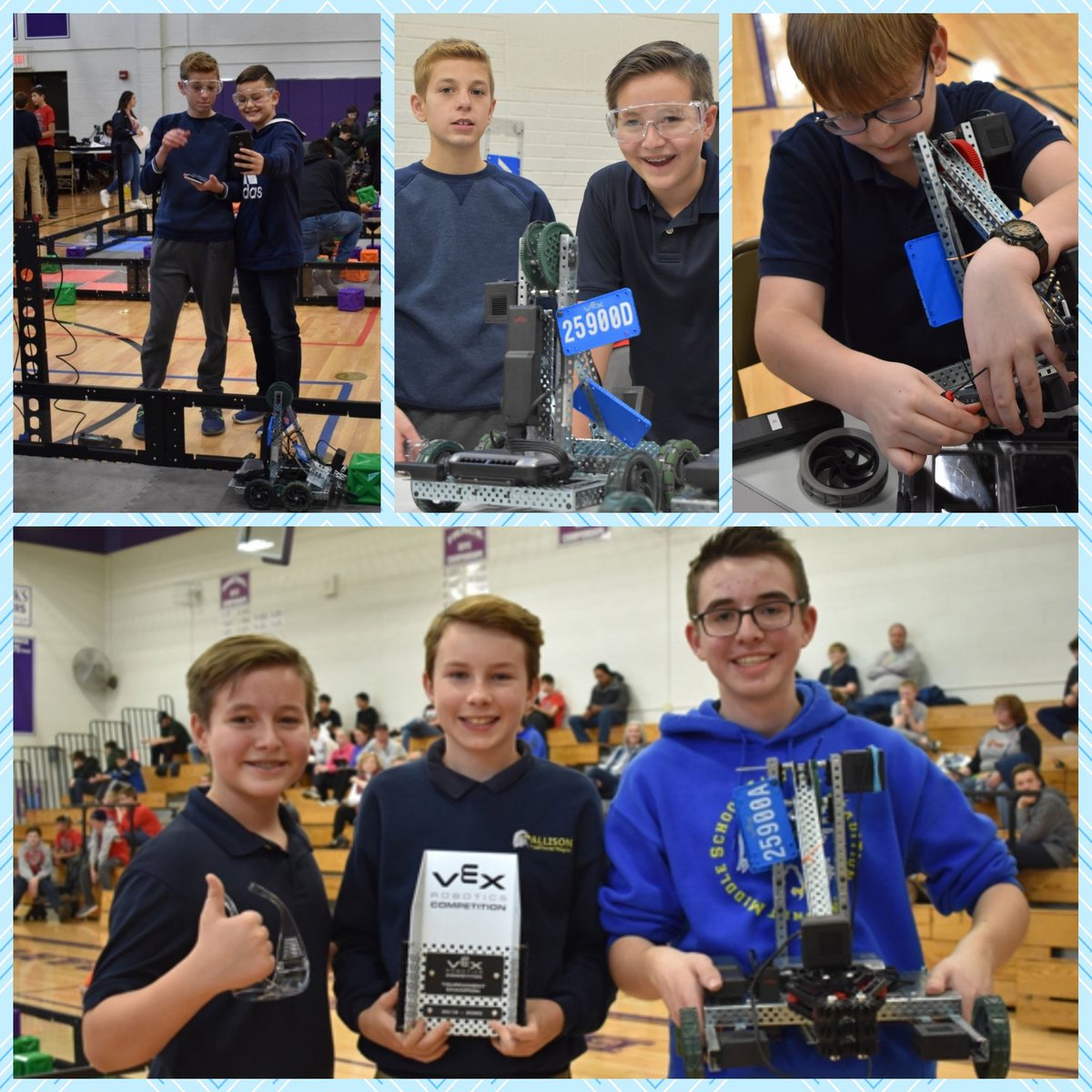 AllisonUSD259's tweet photo. We are SO proud of our #AllisonRobotics team & their performance at the Brooks/Hadley Tournament on Saturday! 🤖 Big CONGRATS to Elijah Gegen, Noah Gegen, & Dylan Van Lanen on their first place finish! 🎉🎉🎉 Check out more pics @ https://t.co/wAx5BfHEzl #SoTechy #WPSFutureReady https://t.co/wtPykcJLfp