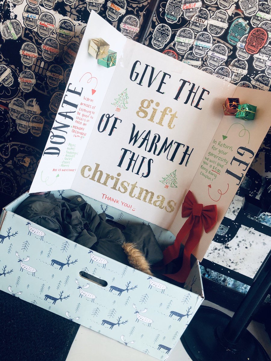 ✨ give the gift of warmth this Christmas 🎄we’re currently collecting warm clothes to be donated to local people in need on Monday December 16th 💚❤️ in return, for your generosity we will give you a $5 bang bang coupon! we promise you...giving feels great! 🎁