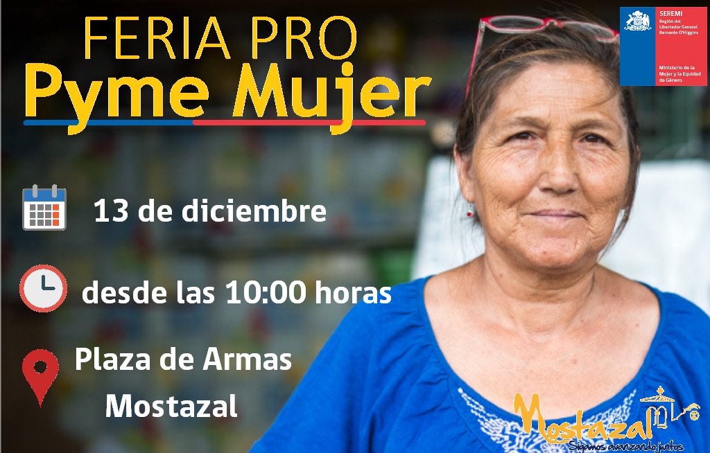 MMEG_OHiggins's tweet photo. ¡NO TE LA PIERDAS!
Este 13 de diciembre, en la Plaza de Armas de #Mostazal, se llevará a cabo la Feria #ProPymeMujer, donde participarán más de 20 expositoras de la comuna y la región. 
¡Aporta al comercio femenino local! https://t.co/KbB3RAQ6rF