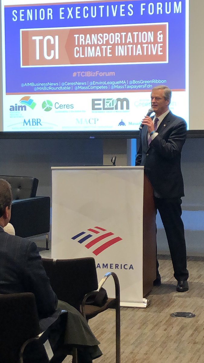 alligroberts's tweet photo. The power of the region shouldn’t be underestimated says @MassGovernor at #TCIBizForum w/ @MABizRoundtable @CeresNews @MassCompetes @EnviroLeagueMA @AIMBusinessNews @masstaxpayersfd @BosGreenRibbon. We can collectively tackle transportation emissions &amp; build off successes of RGGI https://t.co/8kYOroMKrJ